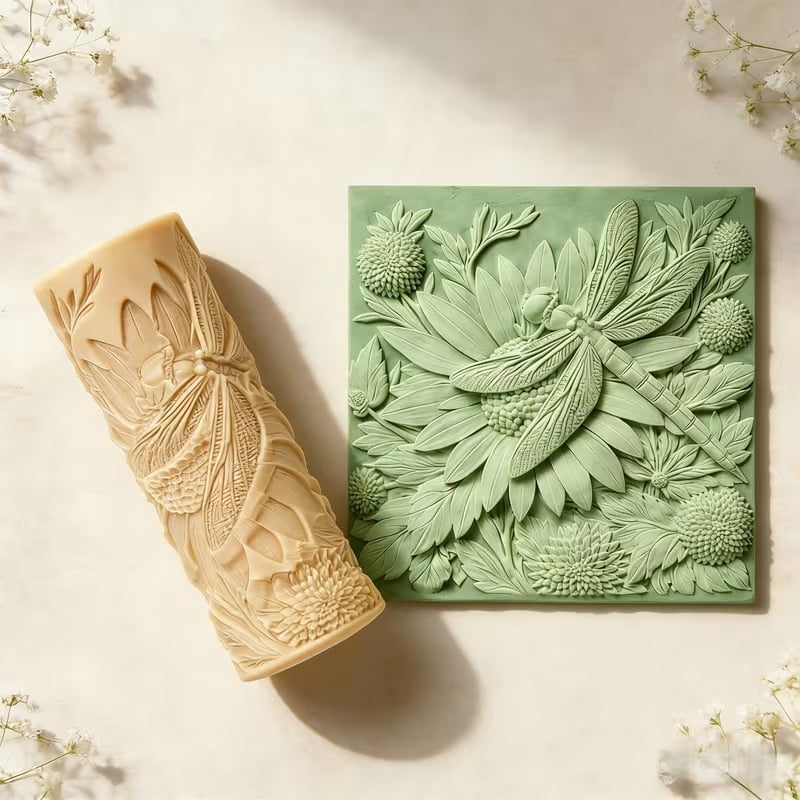 Handmade dragonfly leaf vein petal texture roller - polymer clay and ceramic embossing tool, 3D high-detail mold, suitable for DIY jewelry and sculpture making