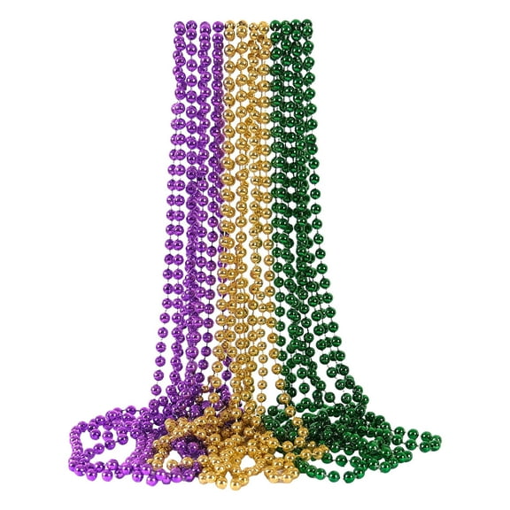 Mardi Gras Bead Necklaces, Purple/Green/Gold, 1 Set, Suitable for Carnival/Halloween/Masquerade Parties, Reusable
