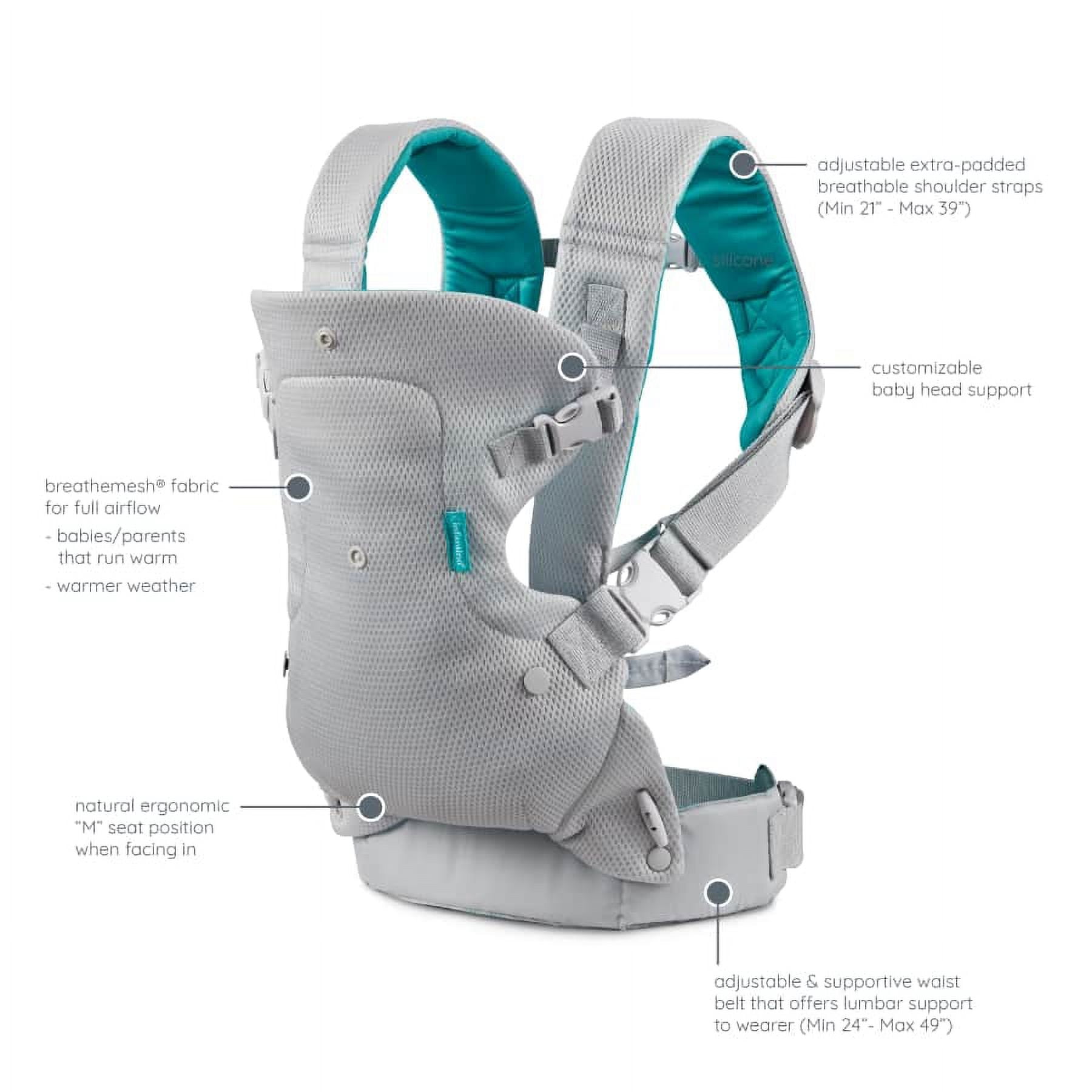 Infantino Flip 4-in-1 Convertible Light & Airy Baby Carrier, 4-Position, 8-32lb, White
