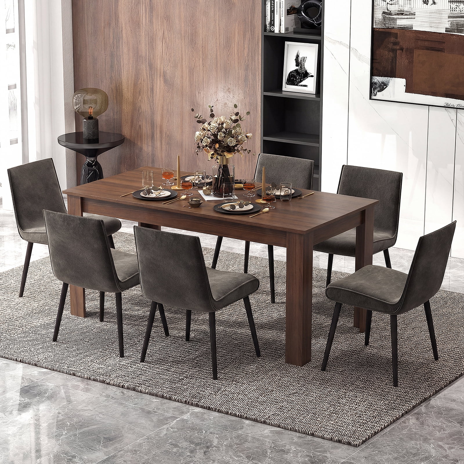 Costway 63" Dining Table Rectangular Modern Kitchen Table For 6 People Home Furniture Walnut