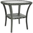 thumbnail image 2 of Outsunny Rattan Coffee Table with Storage Shelf, Hand-Woven Wicker Outdoor Side Table with Water-Ripple Glass Top, Mix Gray, 2 of 9