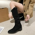 thumbnail image 6 of Xfvqtps Womens Fashion Mid Calf Boots Suede Two Way Foldable Cuff Winter Booties Pointed Toe Chunky Low Heel Casual Comfortable Boots for Women Black, 6 of 9