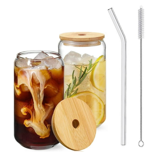 1 Pack Glass Cups with Bamboo Lids and Straws 17 oz, Gifts for Women, Drinking Glasses Set, Iced Coffee Cups, Tea Cup, Cute Aesthetics Tumbler Cup, Mothers Day, Birthday Gifts for Her Mom