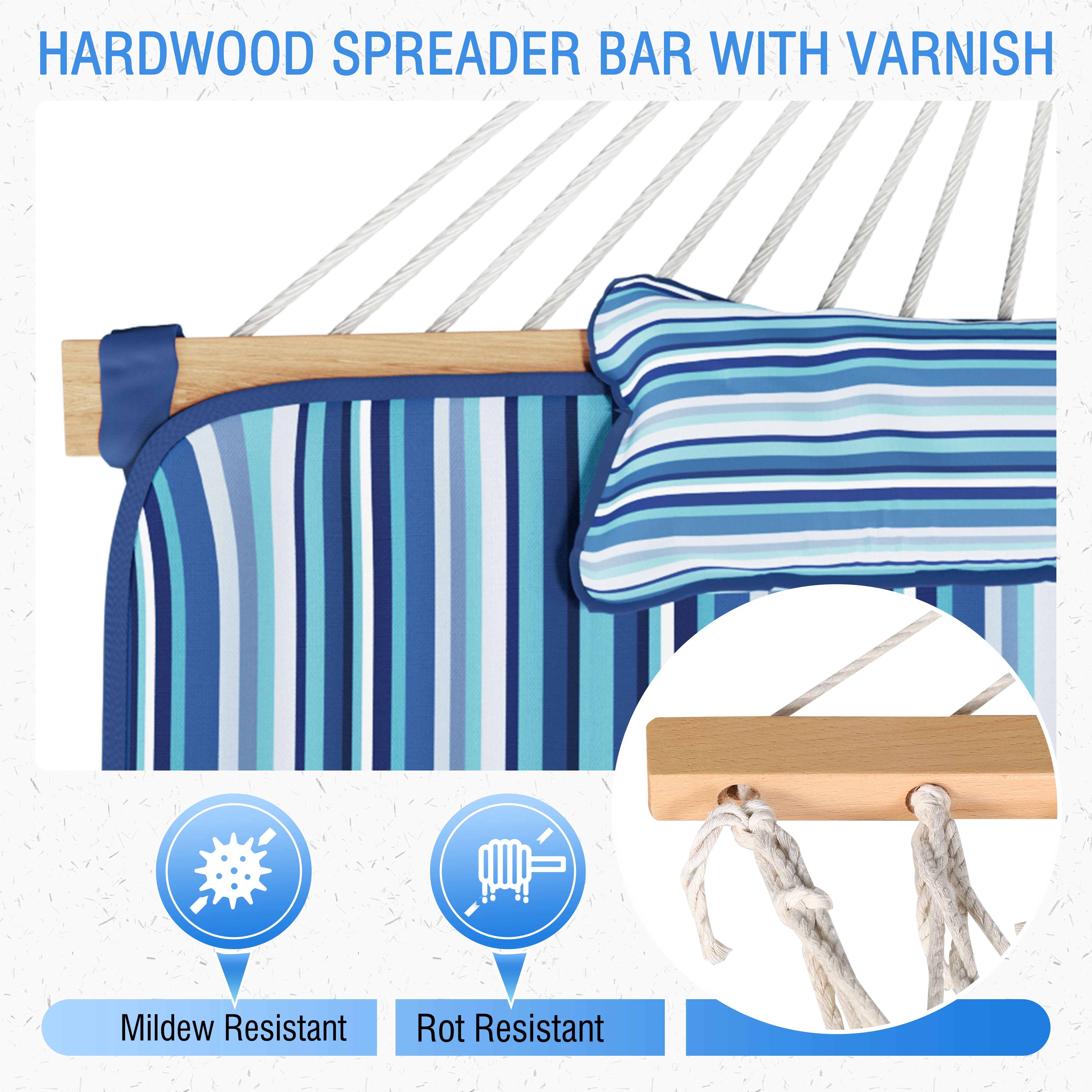 VEIKOUS 2 Person Portable Double Hammock w/Steel Stand w/Pillow and Spreader Bars, Striped Blue
