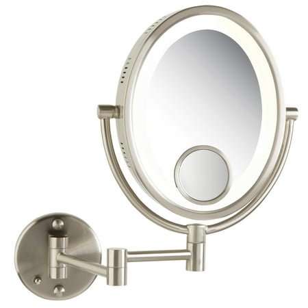 Modern Nickel Wall Mount - Modern Nickel Wall Mounted Lighted Make Up Mirror Hard Wire