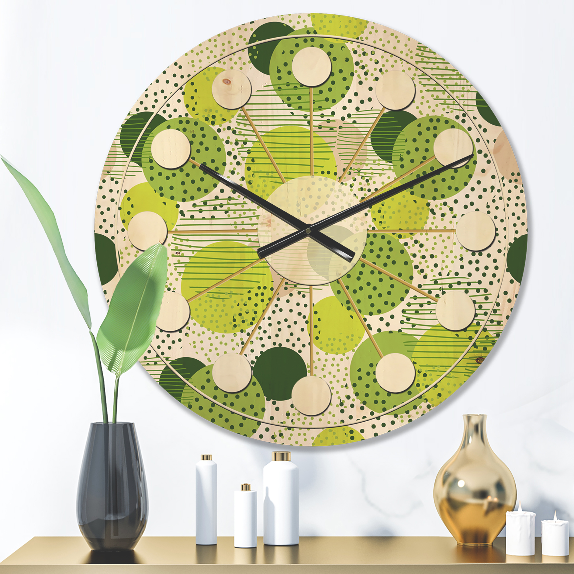 Designart 'Circular Abstract Retro Pattern Geometric X' Mid-Century Modern Wood Wall Clock