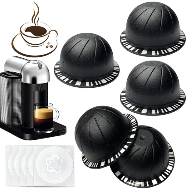 Cápsulas Vertuo reutilizables recargables para café Vertuo Recambio para VertuoLine Compatible con Nespresso Vertuo 150/230 ml con 5 tapas de aluminio (5 piezas negra Zokrintz NA