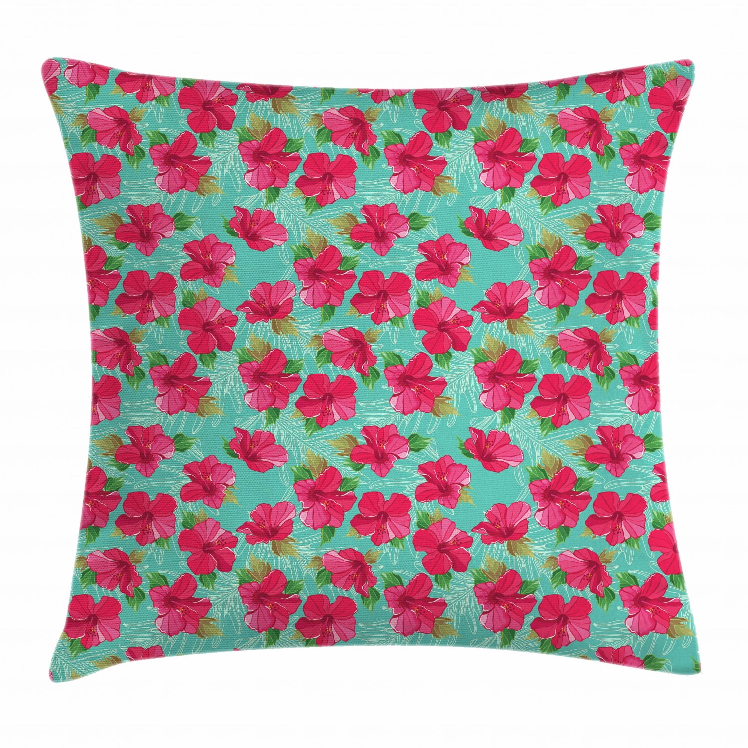 Hawaiian Throw Pillow Cushion Cover, Botanical Garden Pattern with Pink