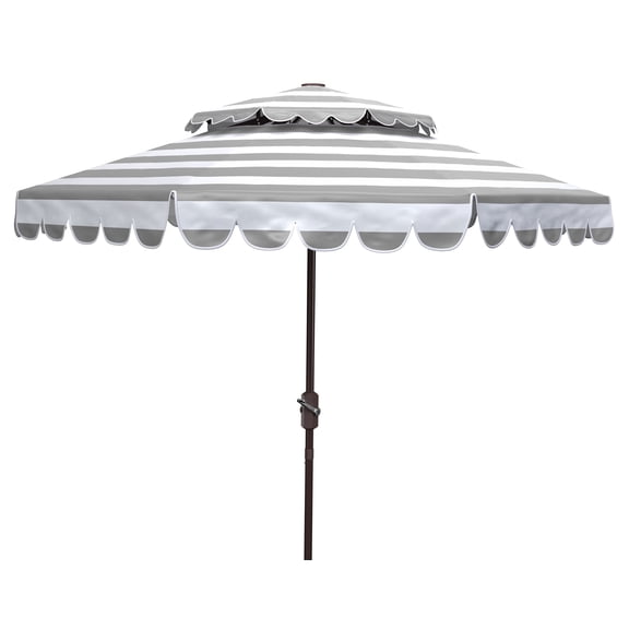 Safavieh Vienna 9' Market Crank Double Top Patio Umbrella, Grey/White