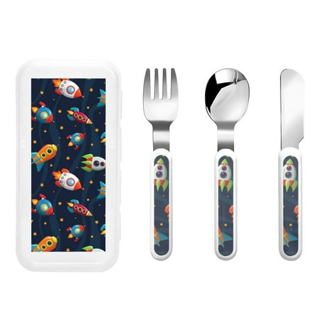

Zeuib Spaceships and Stars Print 3 Pieces Children Fork Spoon Knife Set with Travel Case for Lunch Box Stainless Steel Kids Silverware Flatware Set Kids Utensil Set for School (Fork Spoon Knife)