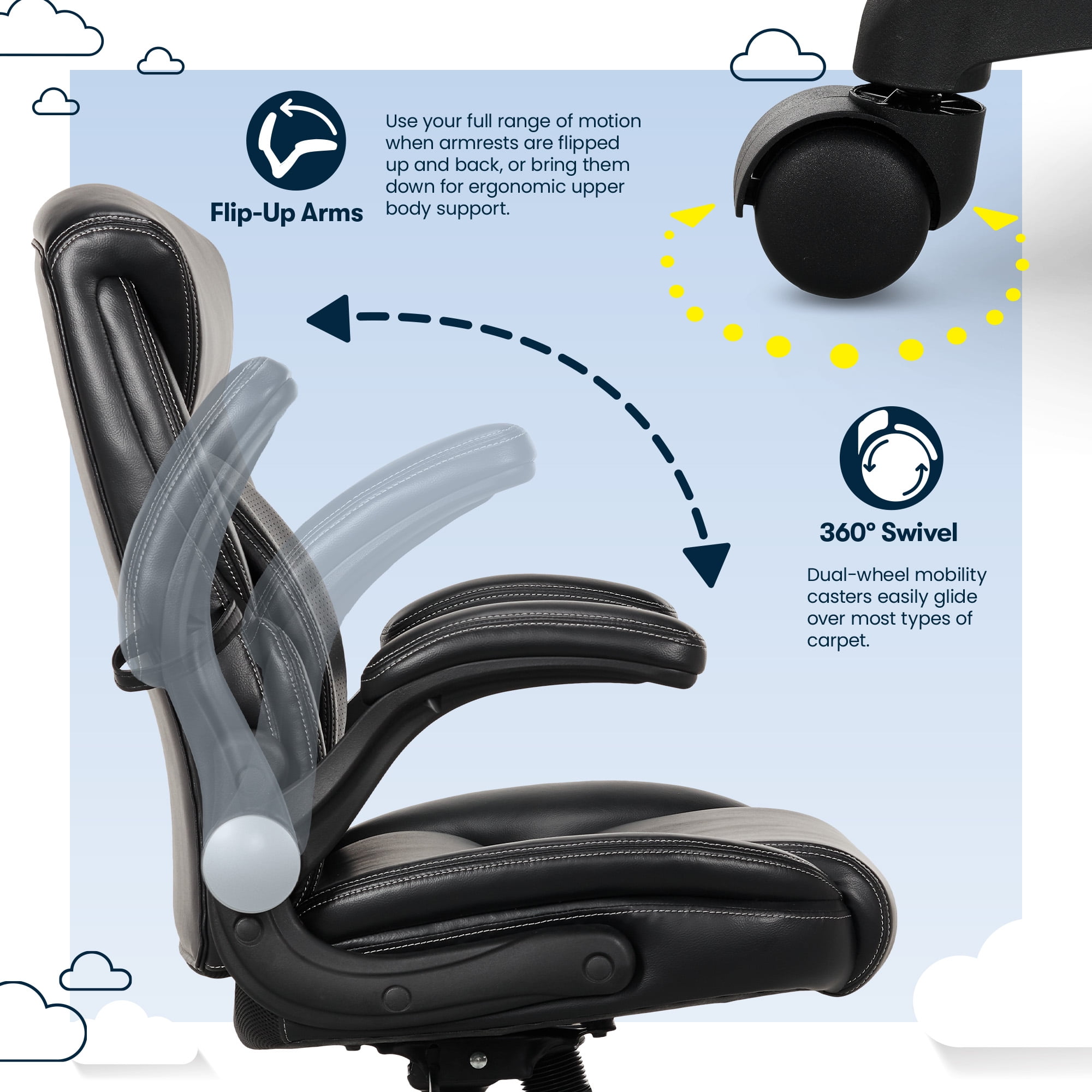 Serta Air Lumbar Bonded Leather Manager Office Chair, Black