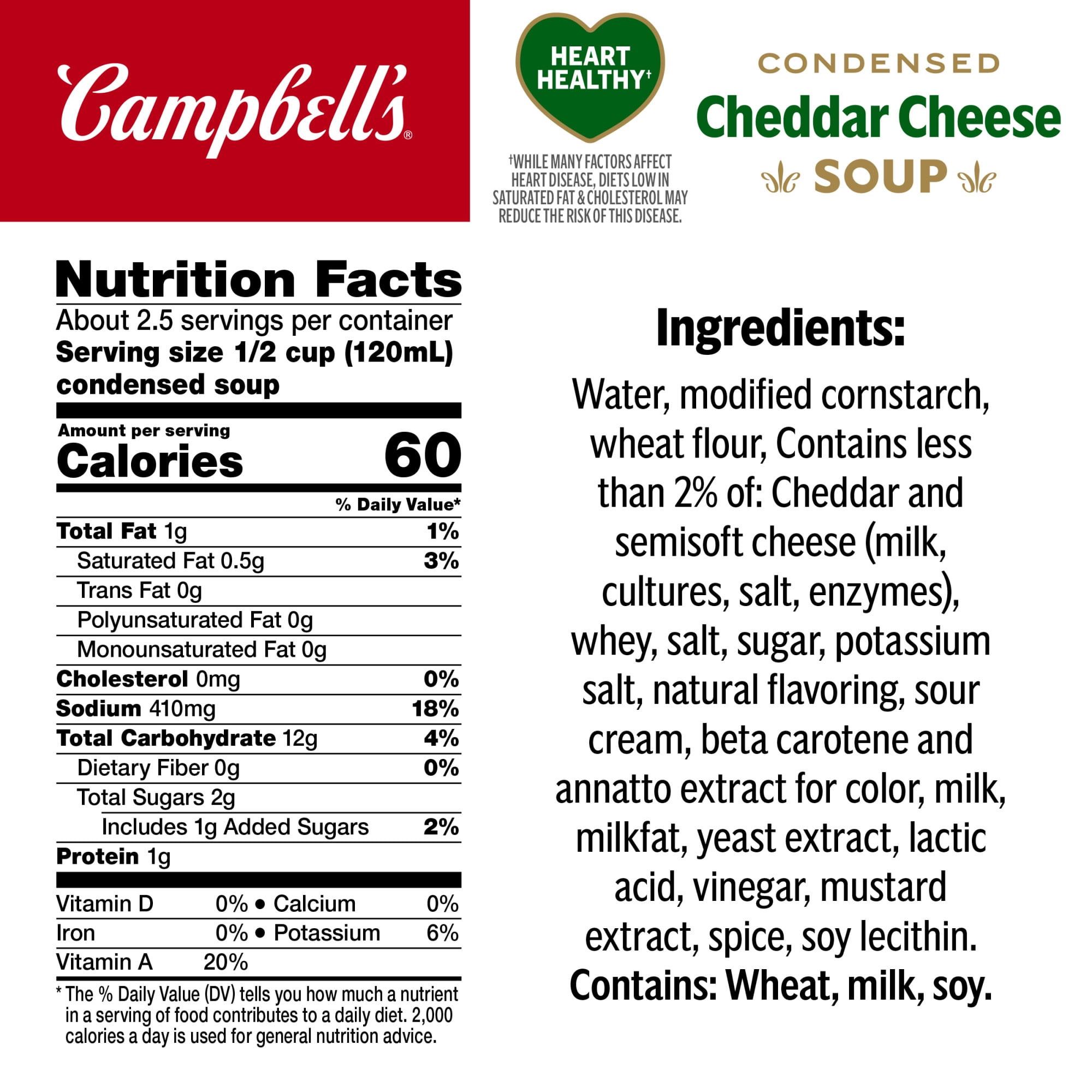 (8 pack) Campbell's Condensed Heart Healthy Cheddar Cheese Soup, 10.75 oz Can