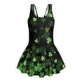 thumbnail image 4 of Xixirimido Clovers Black Print Girls Swimsuit Sleeveless One Piece Skirted Swimwear Modest Hawaiian Bathing Suit for Beach Water Park Kids Swim Dress for St. Patrick's Day, 8-9 Years, 4 of 7
