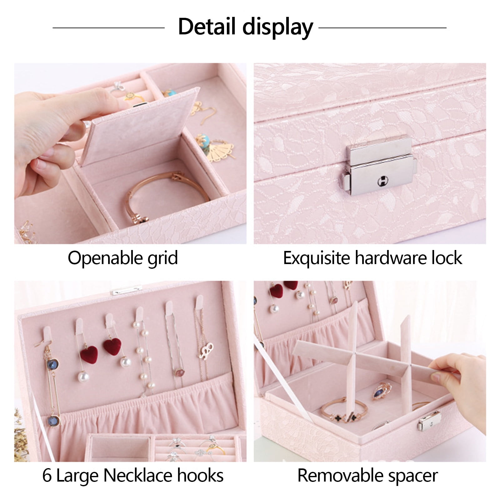 Jubipavy Jewelry Box With Lock Jewelry Organizer Storage Case With 2-Layers Display For Earrings Bracelets Rings Watches