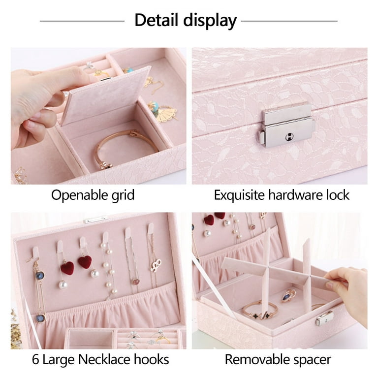 RKSTN Jewelry Box with Lock Jewelry Organizer Storage Case with 2-Layers  Display for Earrings Bracelets Rings Watches Organization and Storage
