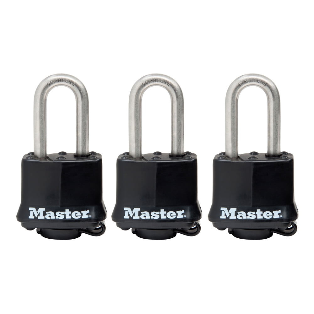 Master Lock 311SSTRILF Outdoor Stainless Steel Padlocks with Key, Pack of 3 Keyed-Alike