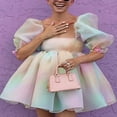 thumbnail image 2 of Women Puff Sleeve Tulle Tutu Princess Dress Square Neck Ruffle Mesh Wedding Party Prom Fairy Summer Mini Dres, 2 of 8