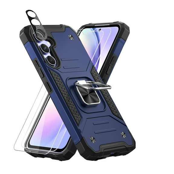 Xhy Samsung Galaxy A54 5G Case with Screen and Lens Protector and Magnetic Ring Kickstand Military Grade Double Layer Drop Protection Durable Detachable for Galaxy A54 5G Phone - Blue
