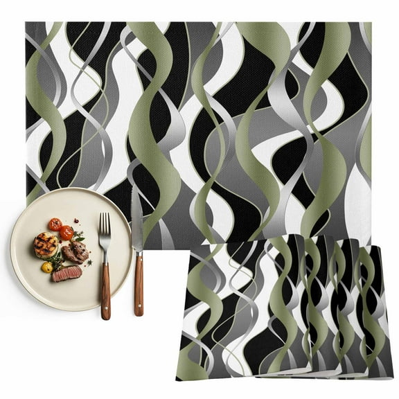 Placemats Set of 6, Sage Green Black Lines Place Mats Modern Abstract Stripes Tablemats Washable Placemat Table Decoration for Kitchen Table Dinner Party Home Decor Indoor Outdoor 13x19 Inch