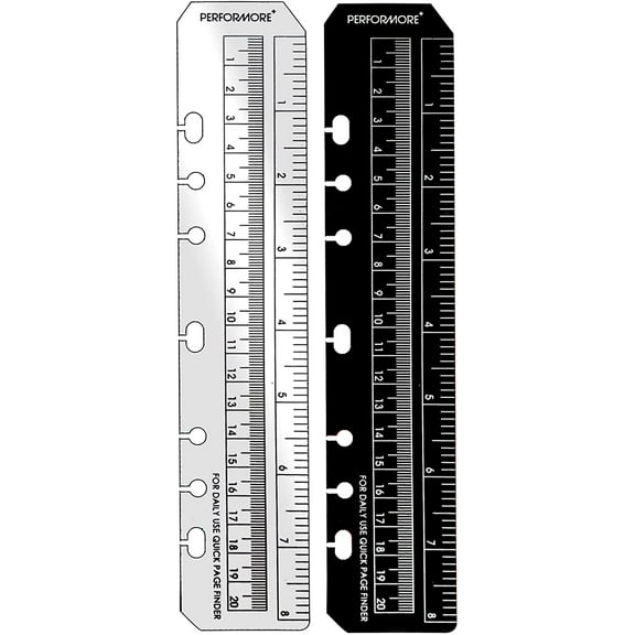 PERFORMORE 2 Pack of Snap-in 8 Bookmark Rulers, Black and Clear Plastic Page Marker Divider Pagefinder Measuring Today Ruler for A5 Size Binder Notebook Planner with Up to 7-Hole Ring Configuration