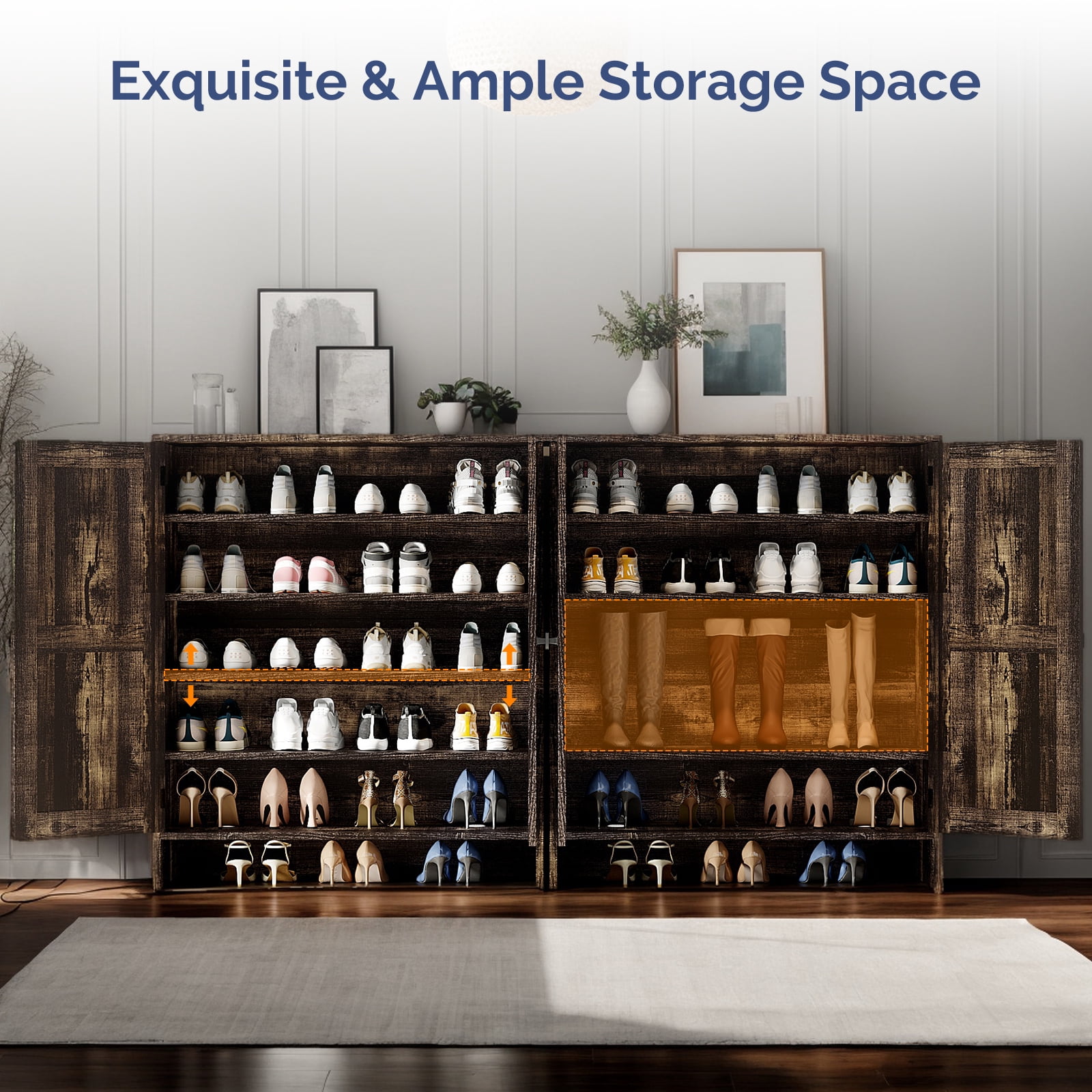2-Door Barn Door Shoe Cabinet with Sliding Doors and Black Handles