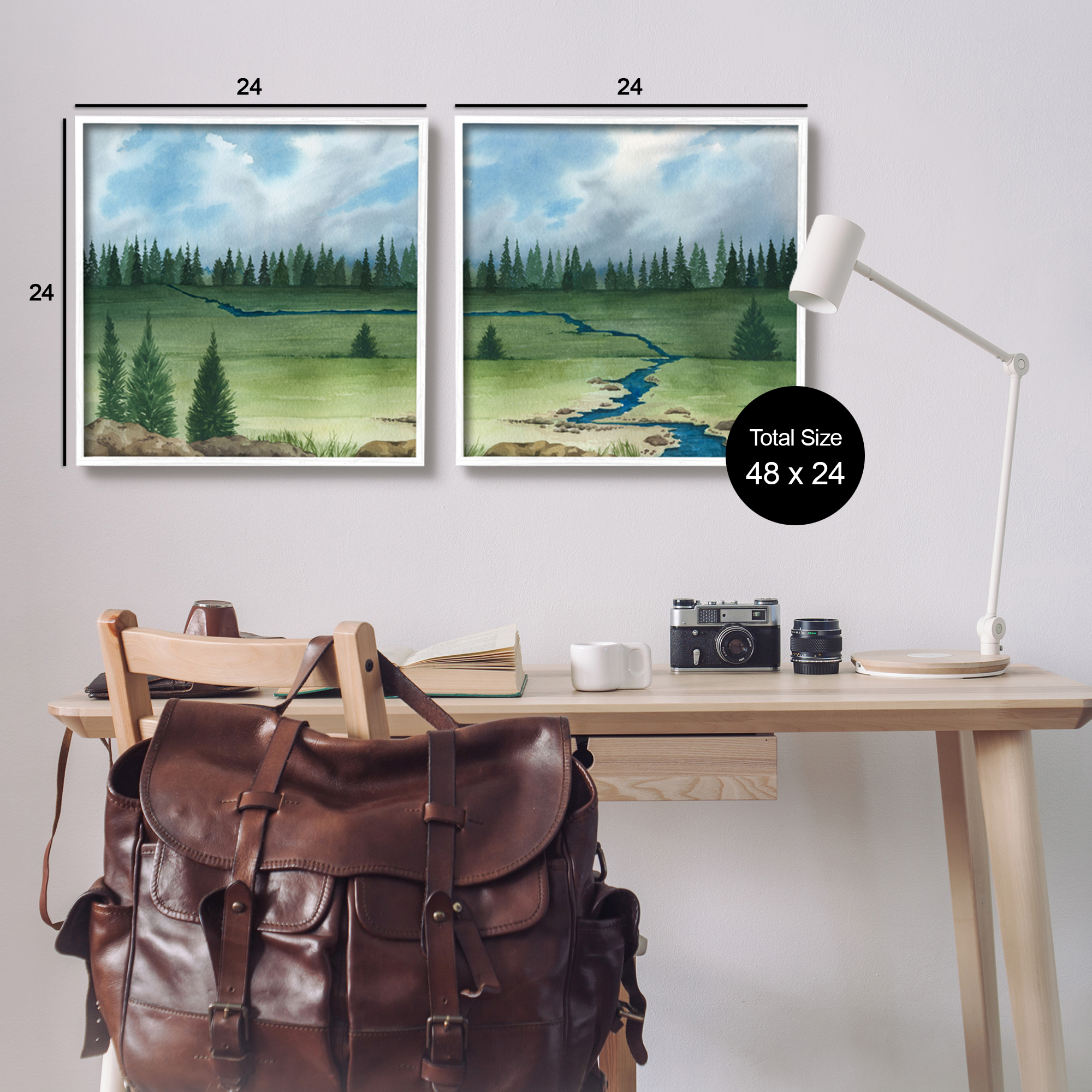 Stupell Distant Stream Trees Nature Landscape Landscape Painting White Framed Art Print Wall Art, Set of 2