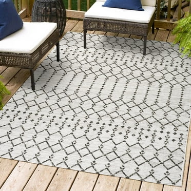 JONATHAN Y SMB108I-9 Ourika Moroccan Geometric Textured Weave Cream/Black 9 ft. x 12 ft. Indoor/Outdoor Area Rug, Pet Friendly, Stain Resistant, Easy to Clean, for Patio, Living Room, Bedroom