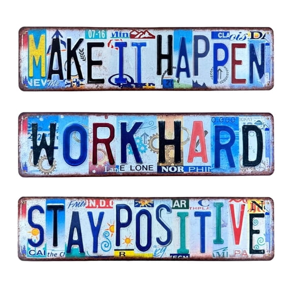 RUIFUU 3-Piece Vintage Office Wall Decor Sign for Front Door Colorful Hanging Sign Home Porch Indoor Outdoor Decor 40x10cm