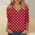 thumbnail image 2 of CONZONE Womens Summer T-Shirts 3/4 Sleeve T Shirts for Women Casual V Neck Dot Graphic Lightweight Tees Soft Cozy Dailywear, 2 of 4