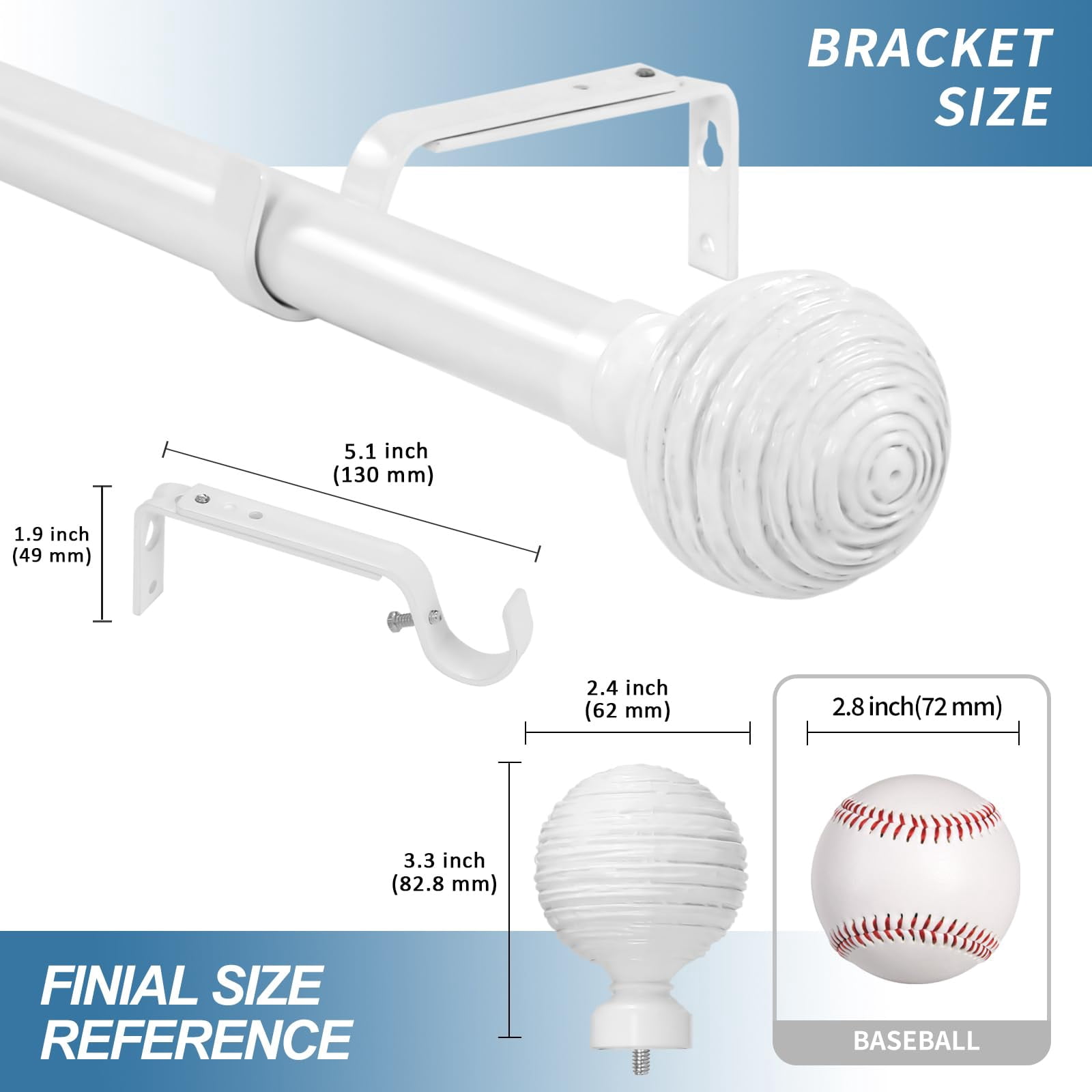 Urbanest 1" Diameter Favo Curtain Rod, 28"-48", Glossy White
