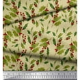 thumbnail image 3 of Soimoi Tissu Beige en Crêpe Satin Japonais Imprimé Baies Rouges & Feuilles de Houx au Mètre 42 Pouces de Large, 3 of 3