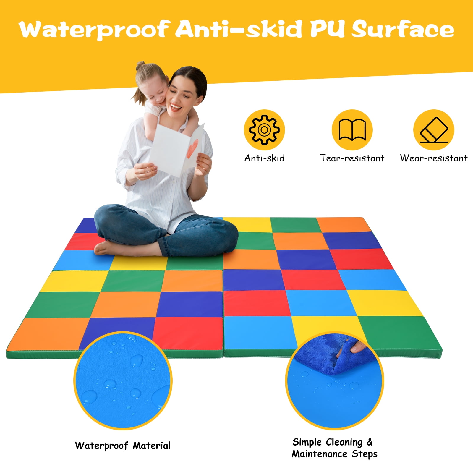 Infans 58" Toddler Foam Play Mat Baby Folding Activity Floor Mat Home School Daycare