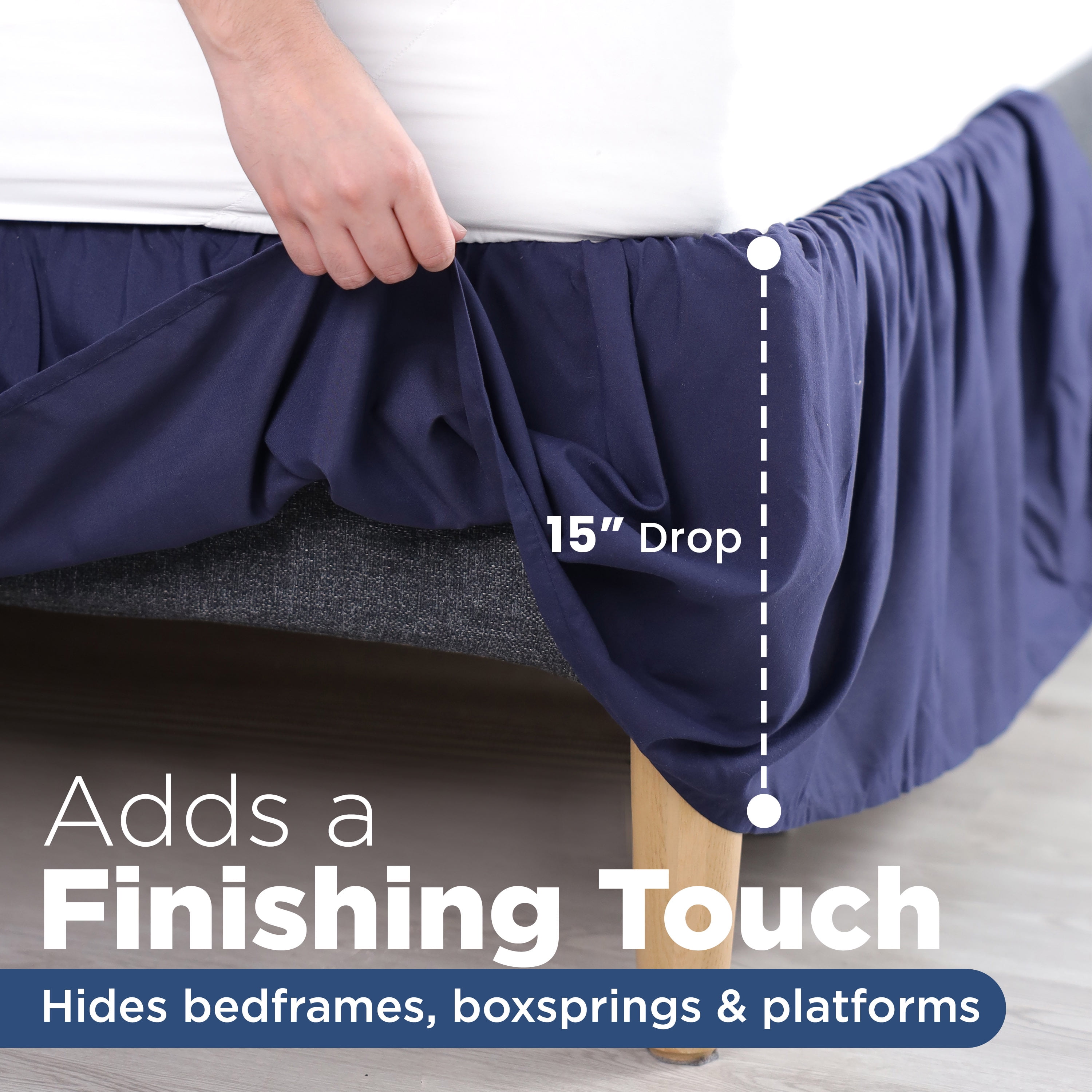 Martex King Bed Skirt | Ruffled 100% Microfiber Dust Ruffle | 16" Drop | Navy