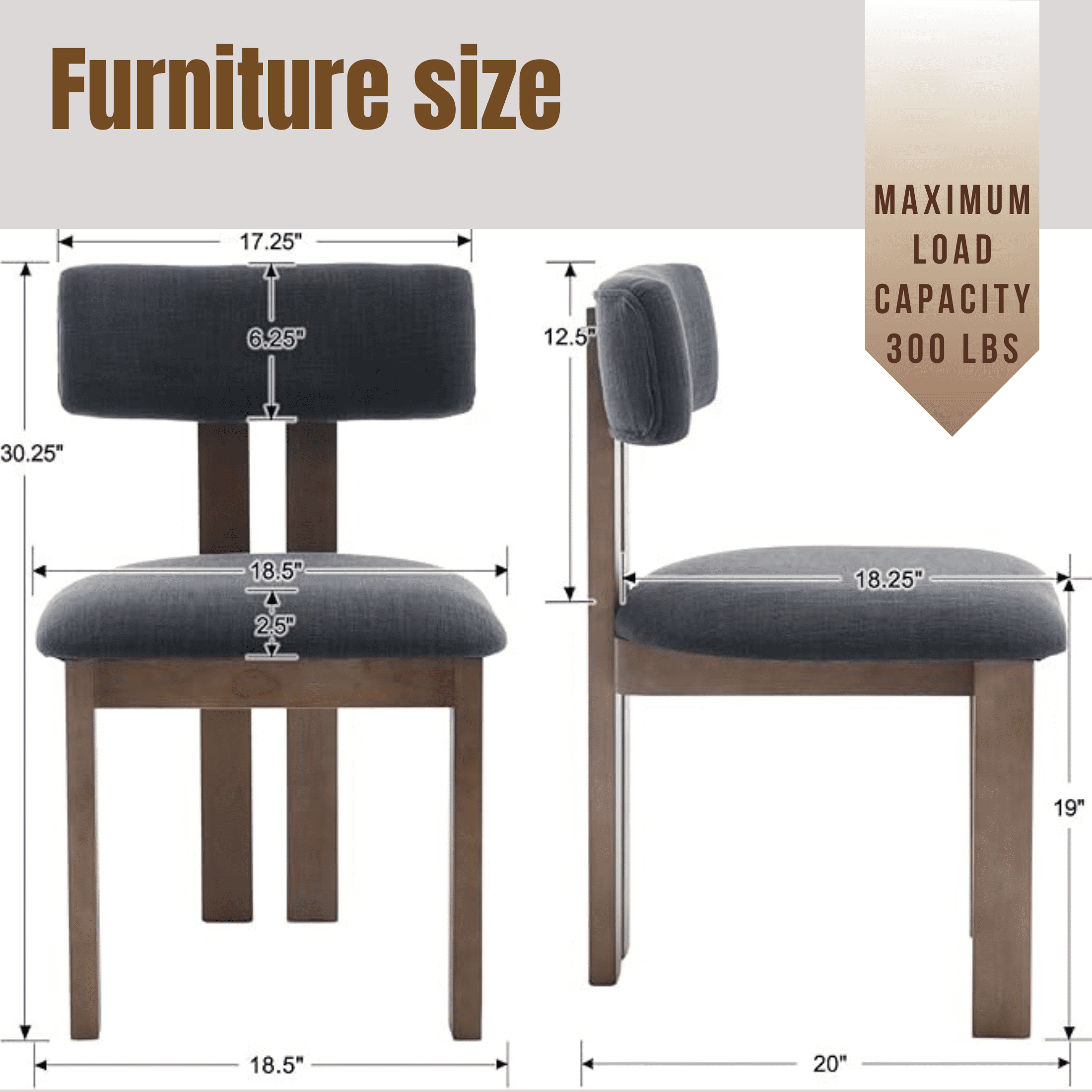Guyou Wooden Dining Chairs Set of 4, Mid Century Modern Linen Upholstered Dining Side Chairs, Farmhouse Kitchen Chairs with Curved Back for Kitchen Dining Room Living Room, Charcoal