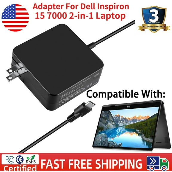 90W AC Adapter Cord Cable Charger for Dell Inspiron 15 7000 2-in-1 Power Supply