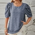 thumbnail image 4 of UYISJ Womens Cute Summer Tops Crew Neck Puffy Short Sleeve Blouse Swiss Dot Loose Fit Solid Color Shirts 2024 Trendy, 4 of 5