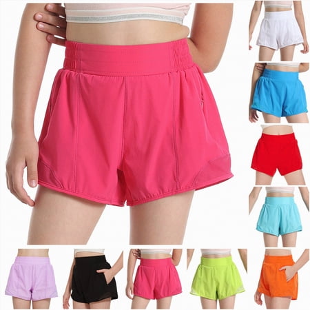 vigerkar Girls Athletic Shorts Running Workout Track with Liner Zip Pocket Lightweight Gym Sports for Kids 4-9Y (White 8-9 Years)