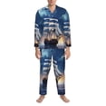 thumbnail image 3 of Naloa Moonlit Night Sea Sailboat Men’s Pajamas Set - Long Sleeve Button Down Sleep Shirt and Pajama Bottoms Sleepwear Set-Large, 3 of 7
