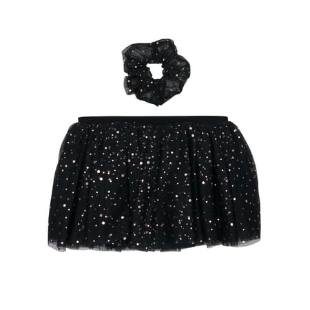 

Petite Etoile Dancewear Toddler Girls Black 3 Layer Tutu Skirt with Star Print & Bonus Scrunchie for Ballet/Dance-Size 8