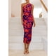 thumbnail image 2 of Vestido PRETTYGARDEN Ajustado de Un Hombro con Fruncido y Estampado Floral, Talla L, 2 of 6