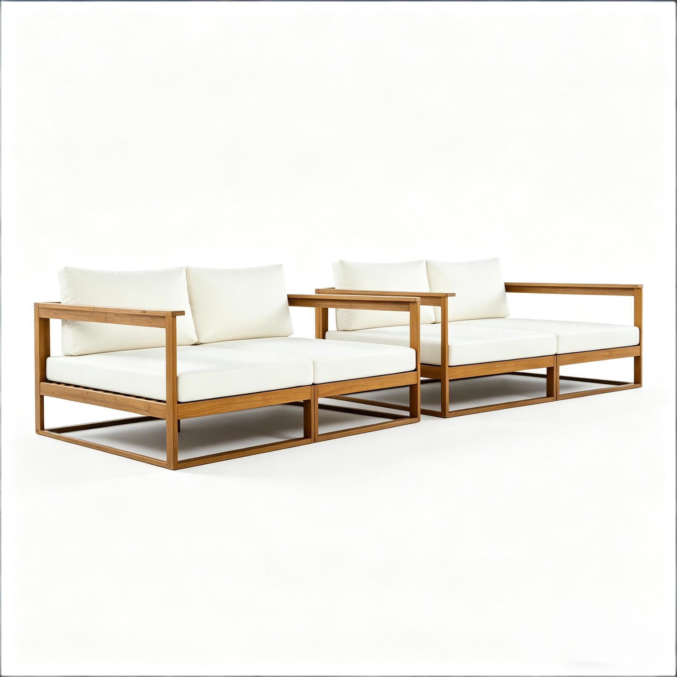 Christopher Knight Home Modern Outdoor Double Daybed, Acacia Wood Frame with Cushions, Teak+Beige, Set of 2