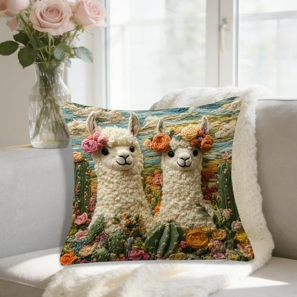 Amzcrzy Plush Pillowcase Imitation Alpacas Pillow Cover with Cute Animals Print Suitable for Sofa Living Room Decoration Cushion Cover Bedspread & Coverlet Sets Bedding Bedding Comforter Sets