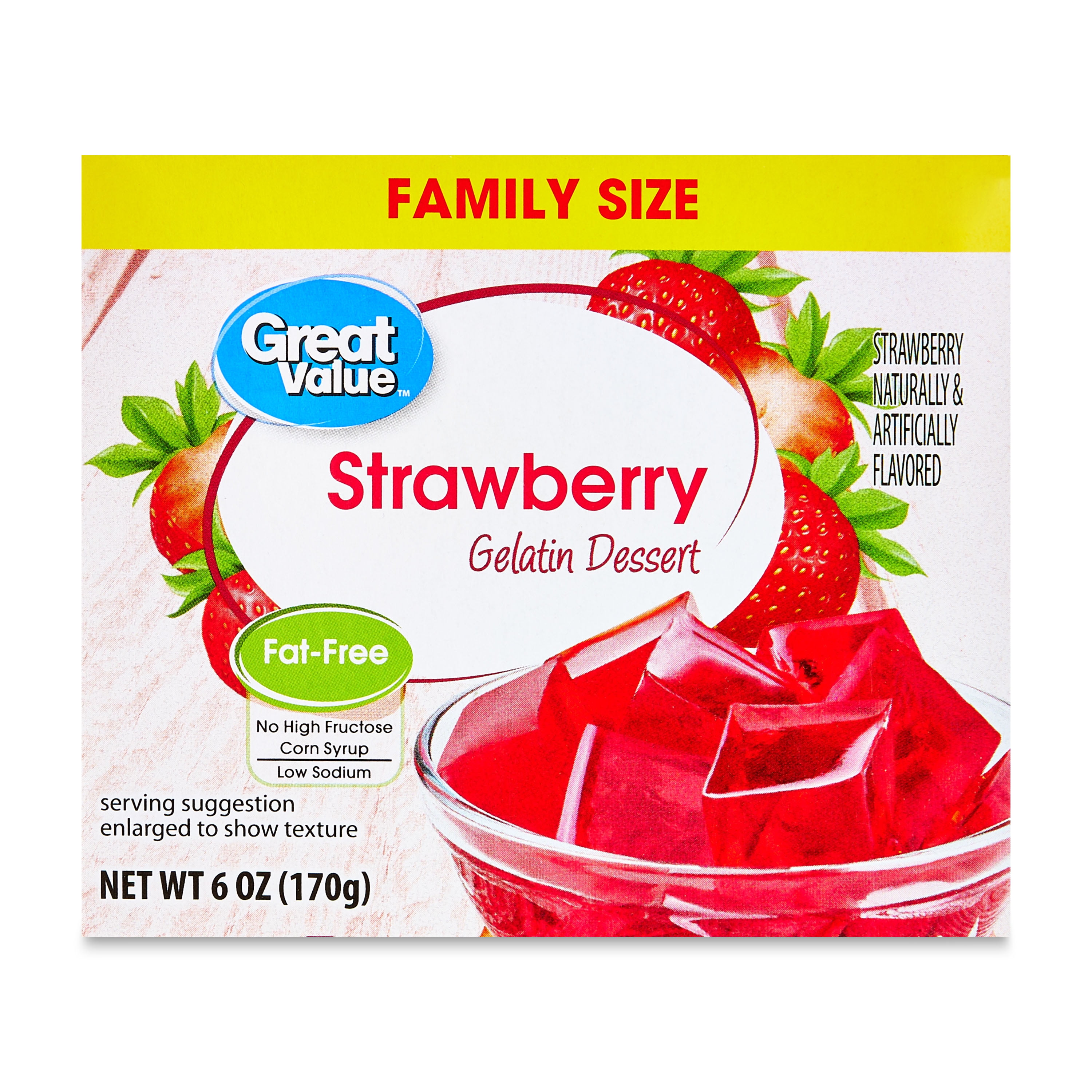 (6 pack) Great Value Gelatin Dessert, Strawberry, 6 oz