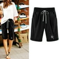 thumbnail image 2 of Lmnyox Women's High Waist Short Pants Elastic Waist Drawstring Shorts with Pocket Summer Knee Length Shorts, 2 of 3
