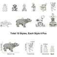 thumbnail image 2 of 1 Box 10 Styles 40Pcs Tibetan Style Alloy Bear Charms Animal Bear Hand Heart Pendants for DIY Earring Necklace Bracelet Jewellery Making Accessory Keychain Decor Silver, 2 of 5