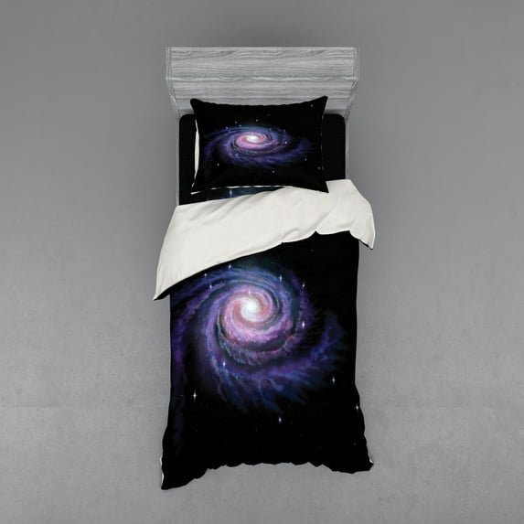 Ambesonne Galaxy Bedding Set 3 Pcs, Celestial Galaxy Dust, Twin, Black Purple