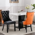 thumbnail image 2 of PORKISS Dining Chairs Set of 2, Modern Wood and PU Dining Chairs with Back Ring and Nailhead Trim, Upholstered Tufted Velvet Chair with Wood Legs for Dining Room, Kitchen, Black/Orange, 2 of 11