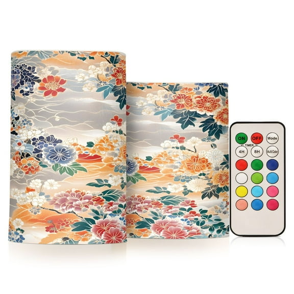 ALAZA Bohemia Retro Flower 2 PCs LED Flickering Flameless Candles with Remote Timer Battery Operated Candle