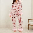 thumbnail image 2 of WCJM Ladies Button Pajama Set Heart Pattern Satin Long Sleeve Top and Bottoms Lounge Pink Long Sleeve S Pajama Sets, 2 of 5
