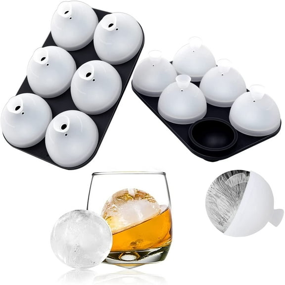 HONYAO Whiskey Ice Ball Mold, 2 Pack Silicone Ice Ball Maker Mold, Ice Cube Trays, Round Sphere Ice Mold